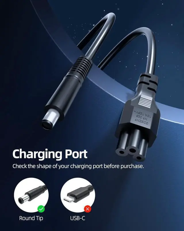 Alt view image 2 of 5 - 90W AC Charger Fit for Dell Inspiron One 20" 22" 24" 32" 3000 5000 Series Desktop Power Supply Adapter Cord