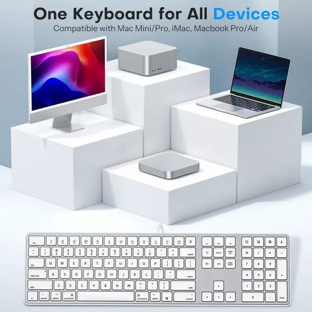 Alt view image 3 of 5 - OMOTON Wired Keyboard Compatible with Mac, Dual Interface (USB and Type-C) Compatible with MacBook Pro/Air, iMac, Mac mini/Pro Laptop, Full-Size Keyboard with Numeric Keypad, Silver