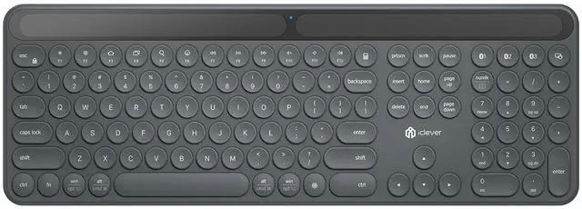 Main image of iClever Solar Bluetooth Keyboard, Wireless Keyboard with Solar & Indoor Light Charging, Full Size, 3-Device Connectivity, Silent Scissor Round Keys, Numeric Keypad for Office/Home/Mac/Windows