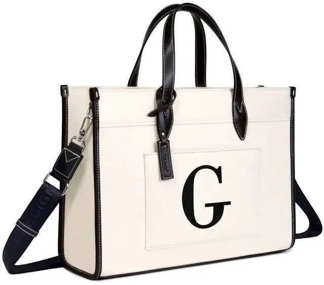 Main image of TOPDesign Initial Laptop Tote Bag for Women, Stylish Canvas Bag for 15.6 Inch Computer, Personalized Monogrammed Work Purse, Large Casual Business Briefcase, Office Handbag, Perfect Gifts for Her