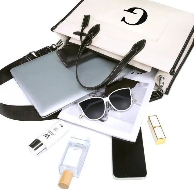 Alt view image 3 of 5 - TOPDesign Initial Laptop Tote Bag for Women, Stylish Canvas Bag for 15.6 Inch Computer, Personalized Monogrammed Work Purse, Large Casual Business Briefcase, Office Handbag, Perfect Gifts for Her