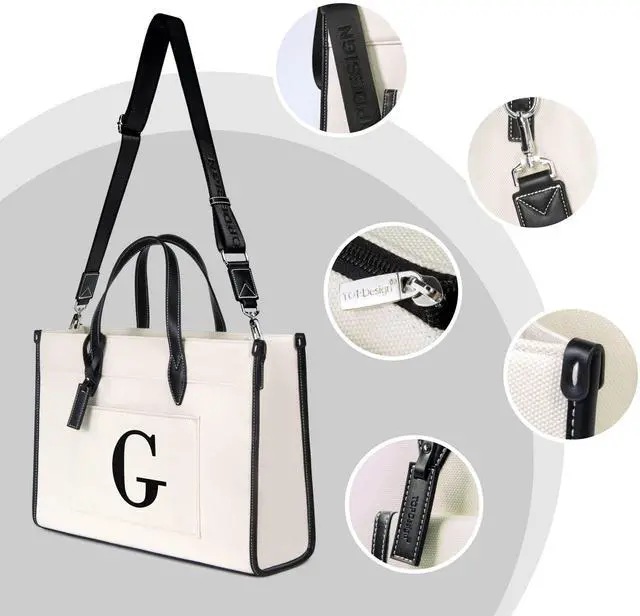 Alt view image 5 of 5 - TOPDesign Initial Laptop Tote Bag for Women, Stylish Canvas Bag for 15.6 Inch Computer, Personalized Monogrammed Work Purse, Large Casual Business Briefcase, Office Handbag, Perfect Gifts for Her