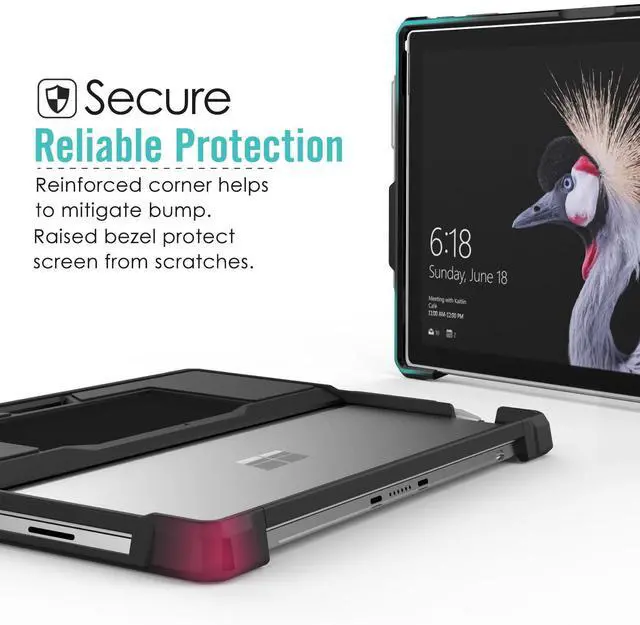 Alt view image 3 of 5 - Moko Case Fit Microsoft Surface Pro 7 / Pro 6 / Pro 5 / Pro 2017 / Pro 4 / Pro LTE, All-in-One Protective Rugged Cover Case with Pen Holder, Hand Strap, Compatible with Type Cover Keyboard - Black