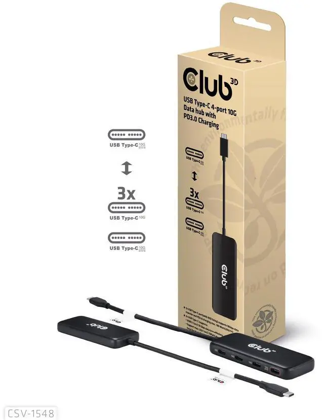 Alt view image 2 of 5 - Club 3D CSV-1548 USB Type-C Hub with 4 Ports, 10G Data Transfer, PD3.0 Charging- Compatible with Gen2 USB Peripherals- 10Gbps Data Transfer Rate