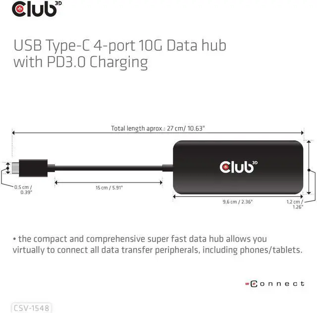 Alt view image 4 of 5 - Club 3D CSV-1548 USB Type-C Hub with 4 Ports, 10G Data Transfer, PD3.0 Charging- Compatible with Gen2 USB Peripherals- 10Gbps Data Transfer Rate