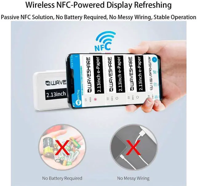 Alt view image 3 of 5 - waveshare 2.13 inch Passive NFC-Powered e-Paper,250×122 Pixel, No Battery Required No Messy Wiring Novel Passive NFC Tech Wireless Powering & Data Transfer APP Provided