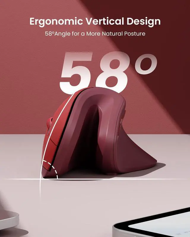 Alt view image 3 of 5 - seenda Ergonomic Vertical Mouse with Jiggler - Bluetooth + 2.4G USB Multi Device, Wireless Ergo Mice, Jiggler Mouse Mover for Laptop/PC/Notebook, Computer Mice for Windows, Mac OS (Wine Red)
