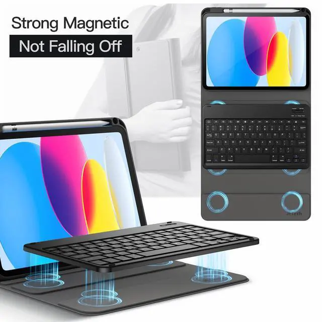 Alt view image 4 of 5 - JETech Keyboard Case for iPad (A16) 11th/10th Generation (2025/2022) with Pencil Holder, Magnetic Detachable Bluetooth Wireless Keyboard, Soft TPU Back Stand Cover (Black)