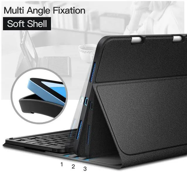 Alt view image 5 of 5 - JETech Keyboard Case for iPad (A16) 11th/10th Generation (2025/2022) with Pencil Holder, Magnetic Detachable Bluetooth Wireless Keyboard, Soft TPU Back Stand Cover (Black)