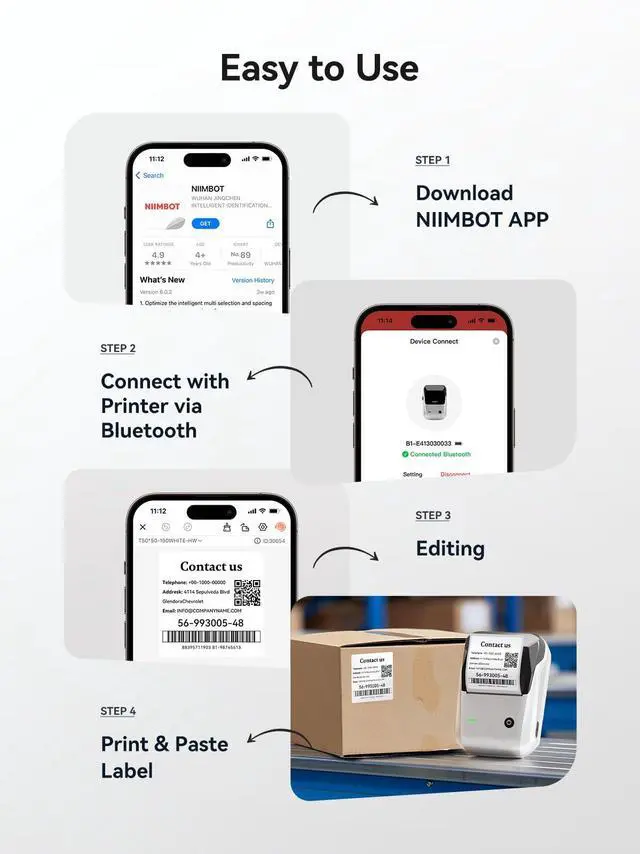 Alt view image 2 of 4 - NIIMBOT B1 Label Maker, Portable Bluetooth Thermal Label Printer with Large Waterproof Tape and Multiple Templates for Kitchen, Home, School, Small Business,2 Inch (Silver, 1 Printer+1 Roll Label)