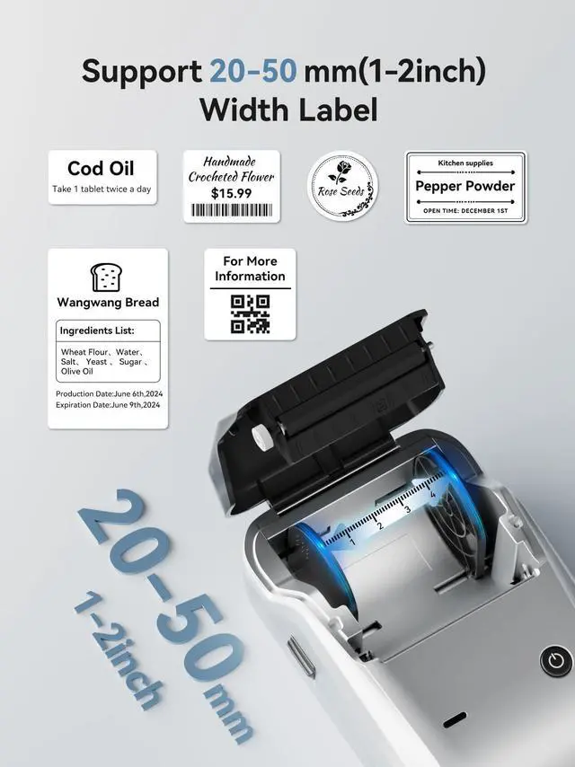 Alt view image 4 of 4 - NIIMBOT B1 Label Maker, Portable Bluetooth Thermal Label Printer with Large Waterproof Tape and Multiple Templates for Kitchen, Home, School, Small Business,2 Inch (Silver, 1 Printer+1 Roll Label)