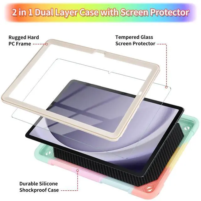 Alt view image 3 of 5 - WESADN for Galaxy Tab A9 Plus Case 11 Inch 2023 with Screen Protector/Butterfly Kickstand/Lanyard/Keychain/Pencil Holder Kids Heavy Duty Shockproof Rugged Cover for Samsung Tablet A9+ 11" Rose Gold