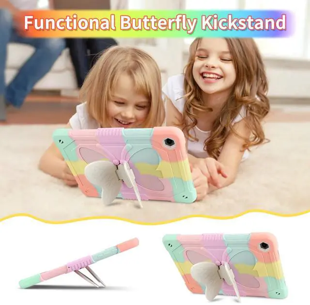 Alt view image 5 of 5 - WESADN for Galaxy Tab A9 Plus Case 11 Inch 2023 with Screen Protector/Butterfly Kickstand/Lanyard/Keychain/Pencil Holder Kids Heavy Duty Shockproof Rugged Cover for Samsung Tablet A9+ 11" Rose Gold