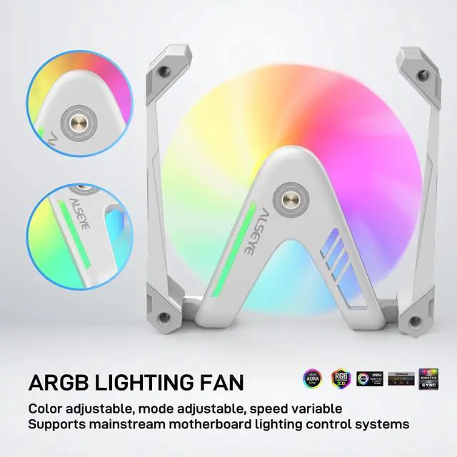 Alt view image 2 of 5 - ALSEYE W12 Pro Case Fan, Extraordinary 'W' Designed PC Case Fans, Full Aluminium Frame Case Fan, 120mm ARGB & PWM Computer Case Fan (White)
