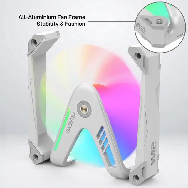 Alt view image 3 of 5 - ALSEYE W12 Pro Case Fan, Extraordinary 'W' Designed PC Case Fans, Full Aluminium Frame Case Fan, 120mm ARGB & PWM Computer Case Fan (White)