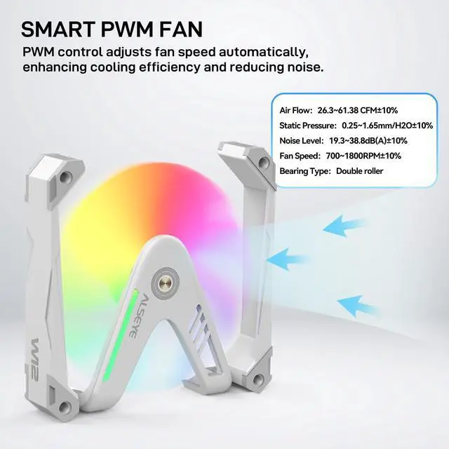 Alt view image 4 of 5 - ALSEYE W12 Pro Case Fan, Extraordinary 'W' Designed PC Case Fans, Full Aluminium Frame Case Fan, 120mm ARGB & PWM Computer Case Fan (White)