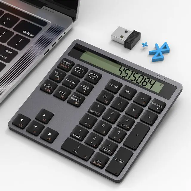Main image of Bluetooth/2.4G Wireless Number Pad with Calculator - Wireless Numeric Keypad Slim 34-Keys External Numpad Keyboard Data Entry + Calculation 2in1 Number Pad for Laptop Desktop PC Smartphone