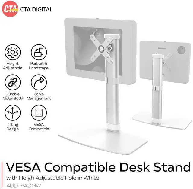 Alt view image 2 of 5 - CTA VESA Monitor Desk Stand - Adjustable Desk Stand for Monitors up to 27" and 13.5lbs - Full Rotation and Tilting Capability - Max VESA 100 X 100mm - Single Standing Base for Monitors - (ADD-VADMW)