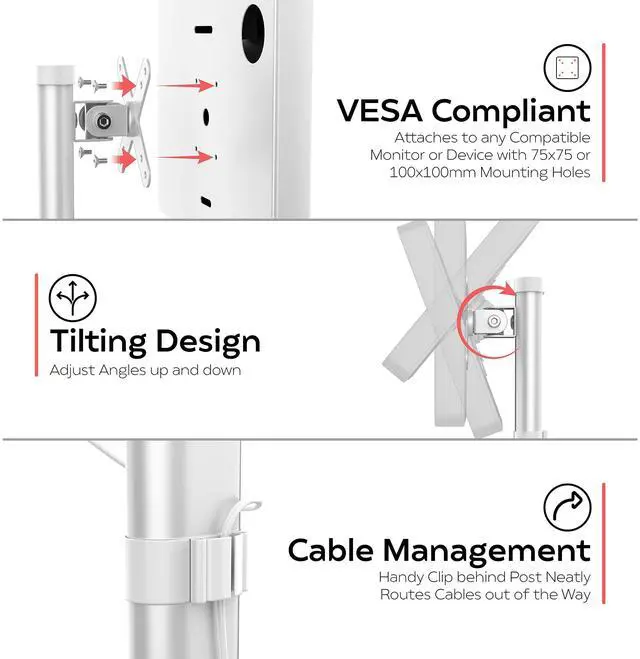 Alt view image 4 of 5 - CTA VESA Monitor Desk Stand - Adjustable Desk Stand for Monitors up to 27" and 13.5lbs - Full Rotation and Tilting Capability - Max VESA 100 X 100mm - Single Standing Base for Monitors - (ADD-VADMW)