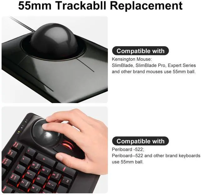 Alt view image 4 of 5 - SANWA 55mm Trackball, 2.17in Replacement Ball for Kensington SlimBlade, SlimBlade Pro, Expert Mouse, Perixx Keyboard Periboard-522/322, and Other Compatible Mouse, Glossy Red + Black, Set of 2