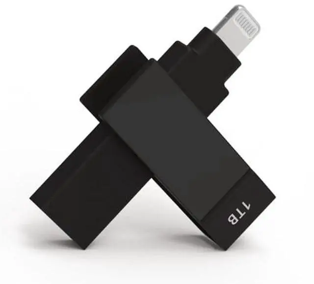 Main image of PioData Apple MFi Certified 1 TB Black iXflash Backup Photo Stick 2-in-1 USB Type A & Lightning, USB for iPhone, iPad, External Photo Storage for iPhone and Computer