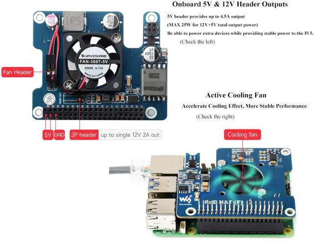 Alt view image 5 of 5 - POE HAT Board Compatible with Raspberry Pi 5, Power Over Ethernet HAT with Cooling Fan and Metal Heatsink for Pi5, Supports 802.3af/at Network Standard