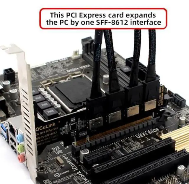 Alt view image 3 of 5 - Xiwai PCI-Express 4.0 16x PCIE Detachable to Four Oculink 4X SFF-8612 SFF-8611 Internal VROC Raid0 Adapter for U.2 SSD eGPU External Graphics Card Dock