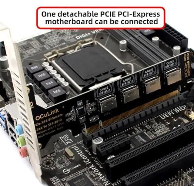 Alt view image 2 of 5 - Xiwai PCI-Express 4.0 16x PCIE Detachable to Four Oculink 4X SFF-8612 SFF-8611 Internal VROC Raid0 Adapter for U.2 SSD eGPU External Graphics Card Dock