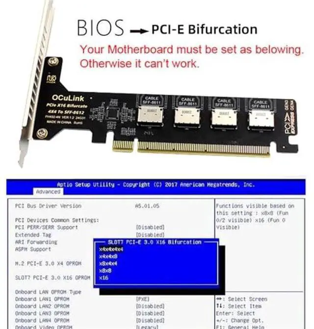 Alt view image 4 of 5 - Xiwai PCI-Express 4.0 16x PCIE Detachable to Four Oculink 4X SFF-8612 SFF-8611 Internal VROC Raid0 Adapter for U.2 SSD eGPU External Graphics Card Dock
