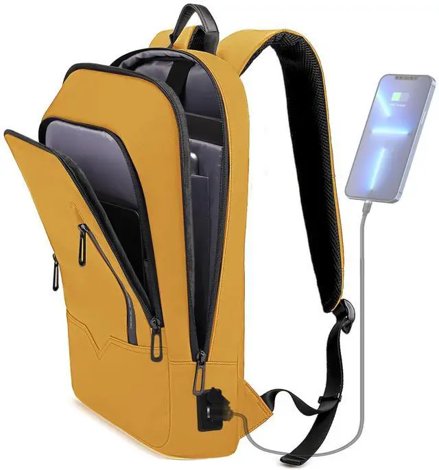 Main image of hk Backpack for Men Business Slim Backpack with USB Charger Computer Lightweight Anti-theft Travel (Yellow, 17.3 Inch)