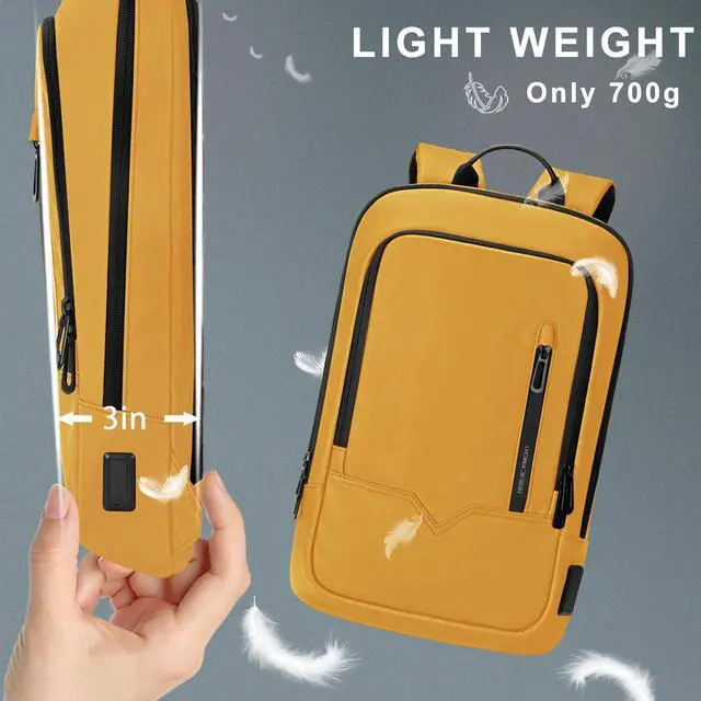 Alt view image 4 of 5 - hk Backpack for Men Business Slim Backpack with USB Charger Computer Lightweight Anti-theft Travel (Yellow, 17.3 Inch)