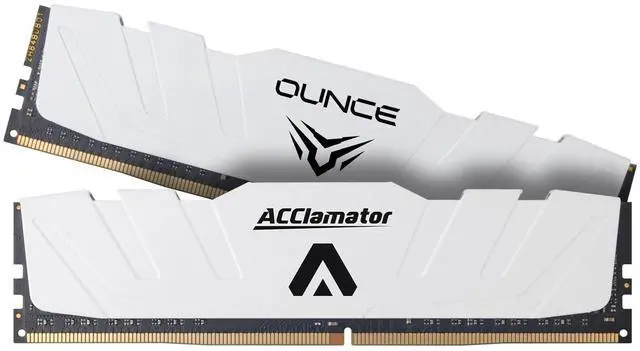 Main image of 64GB 3200MHz DDR4 RAM XMP CL19 1.35V (2 x 32GB) PC4-25600 with White Heatsink Memory Module for Desktop PC Memory Acclamator Ounce Series