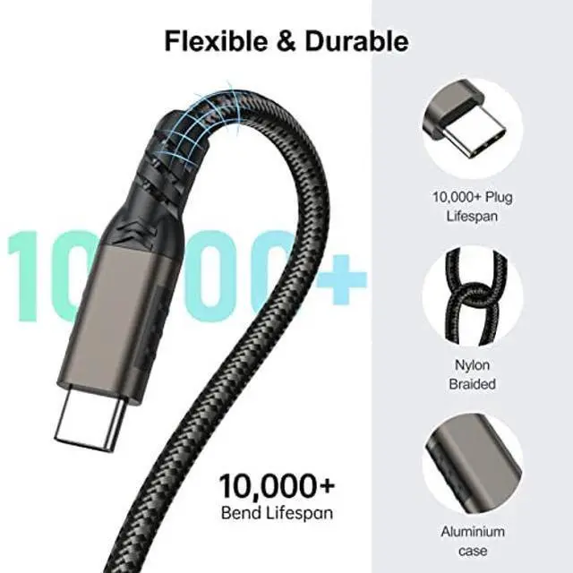 Alt view image 4 of 5 - USB C Extension Cable, 5-Pack 6.6ft, Type-C Extender Male to Female Cord 100W/5A Fast Charging 4K@60Hz Video, [USBC 3.2 Gen2/10Gbps] for Carplay, MacBook,iPad,Laptop,Tablet,Phone,USB C Hub,Switch