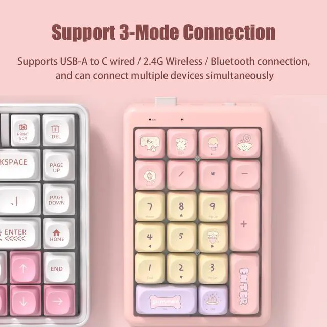 Alt view image 5 of 5 - FOPATO S21 Number Pad, 21 Keys Hot Swappable Numpad, 3-Mode Bluetooth Wireless Numeric Keypad, Gasket Structure Mechanical Keyboard with RGB Linear Switch PBT Keycap for PC Laptop Notebook