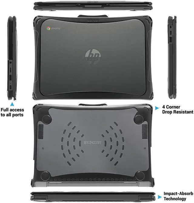 Alt view image 4 of 5 - iBenzer Hexpact Case for HP G9 G8 EE Chromebook 11 Inch, Heavy Duty Snap on Case, Rugged Protective Cover with Screen Lock for K-12 Students, Education, Classrooms, Drop Tested, Black, HP-G8