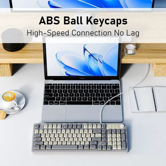 Alt view image 3 of 5 - SEUNKWANG EWEADN G98 RGB Gaming Keyboard Wired, Retro Creamy Membrane Keyboards with Media Knob, Number Pad RGB Backlit, 98 Keys Quite Membrane Computer Keyboard for MAC Xbox PC Gamer - White&Grey