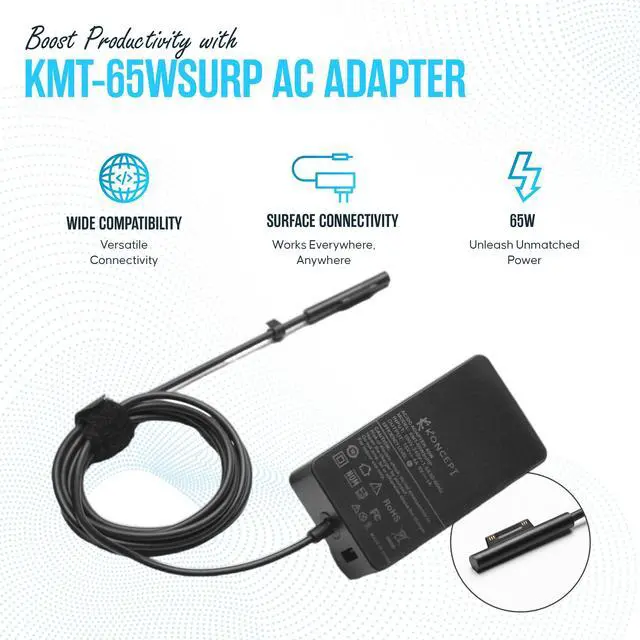 Alt view image 5 of 5 - 65W 15V 4A Microsoft Surface Pro Laptop Charger - Power Supply AC Adapter 100-240V 50-60Hz for Surface Pro 10/9/8/7/7+/6/5/4/3/X Windows Surface Laptop 6/5/4/3/2/1/Surface Go Tablet,Surface Book 3/2/1