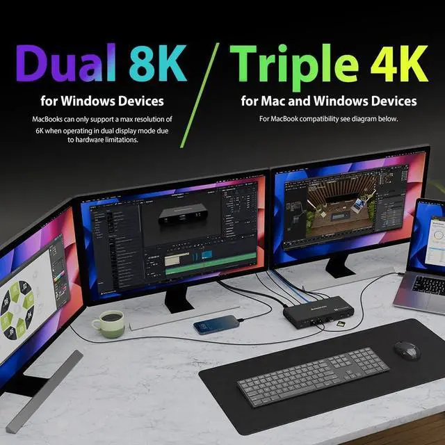 Alt view image 4 of 5 - IOGEAR Quantum Thunderbolt 5 Dock Pro - 10 Devices - 80gbps - 2.5G - TB5 Host Dual 8K 60hz / Triple 4K Display 120hz - USB-A, SD 4.0, Audio - TAA - 140W Host PD - Includes PSU - Win 11 -- GTD58KTAA