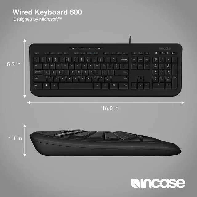 Alt view image 4 of 5 - Incase Wired Keyboard 600 - Designed by Microsoft - Spill Resistant, Quiet Touch Keys, Plug and Play, 4 Hotkeys, Windows Start Key - Black
