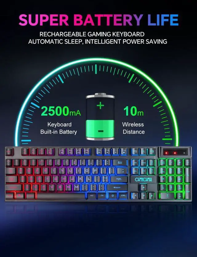 Alt view image 2 of 5 - CHONCHOW Wireless Gaming Keyboard, 104 Key Rechargeable Rainbow LED Light Up Wireless Keyboard, for PC PS4 PS5 Xbox One Laptop, Teclado inalámbrico, (G221e)