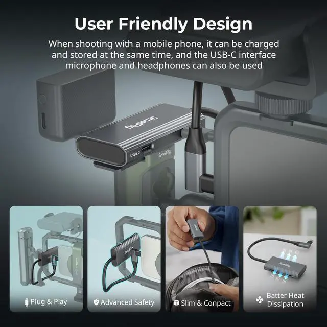 Alt view image 4 of 5 - SmallRig 4-in-1 USB-C Hub with a Cold Shoe Mount, Type- C Multiport Hub with PD 100W / USB-C 3.1 / USB-C 2.0 with Audio Adapter x 2, for Mobile Shooting of ProRes Videos at 4K 60fps - 4598