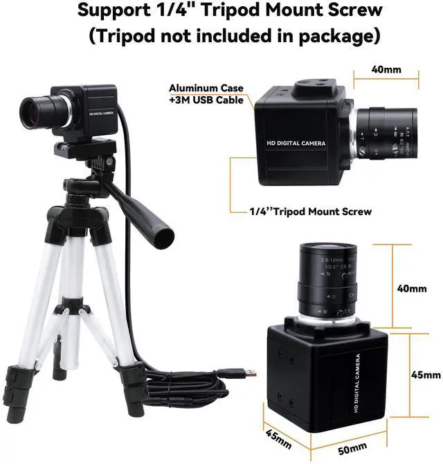 Alt view image 5 of 5 - 5MP USB Camera 2.8-12mm Varifocal Lens 4X Manual Zoom Lightburn Webcam OV5640 Sensor Close-up Camera 1944P Golf Swing Cameras Plug&Play for Mac Windows Linux Raspberry Pi