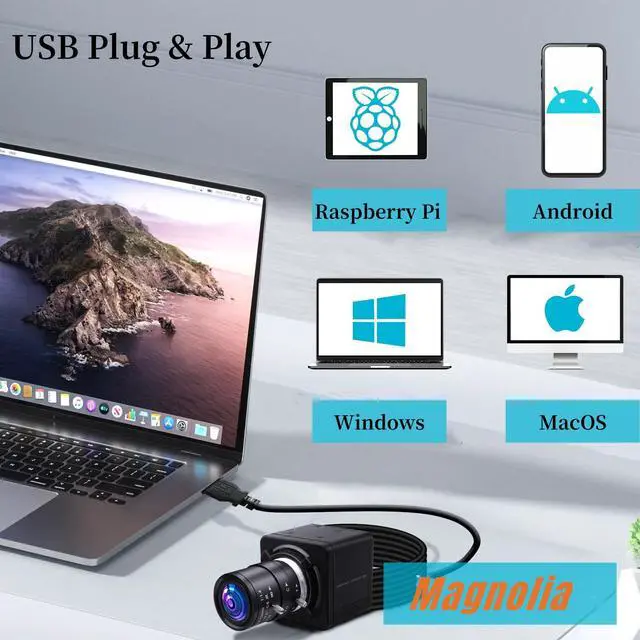 Alt view image 4 of 5 - 5MP USB Camera 2.8-12mm Varifocal Lens 4X Manual Zoom Lightburn Webcam OV5640 Sensor Close-up Camera 1944P Golf Swing Cameras Plug&Play for Mac Windows Linux Raspberry Pi