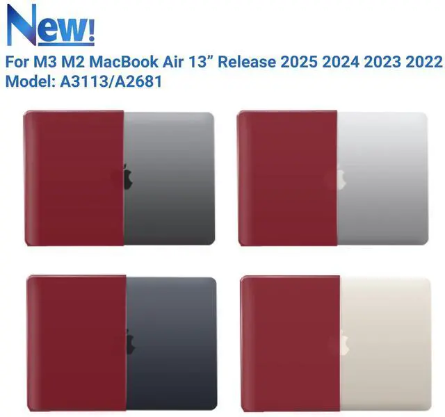 Alt view image 4 of 5 - IBENZER Compatible with 2025 2024 2023 2022 MacBook Air 13 inch case M4 A3240 M3 A3113 M2 A2681, Hard Shell Case & Sleeve & Keyboard Cover & Type-C Adapter for Mac Air 13.6, Wine Red, KK-WR+3