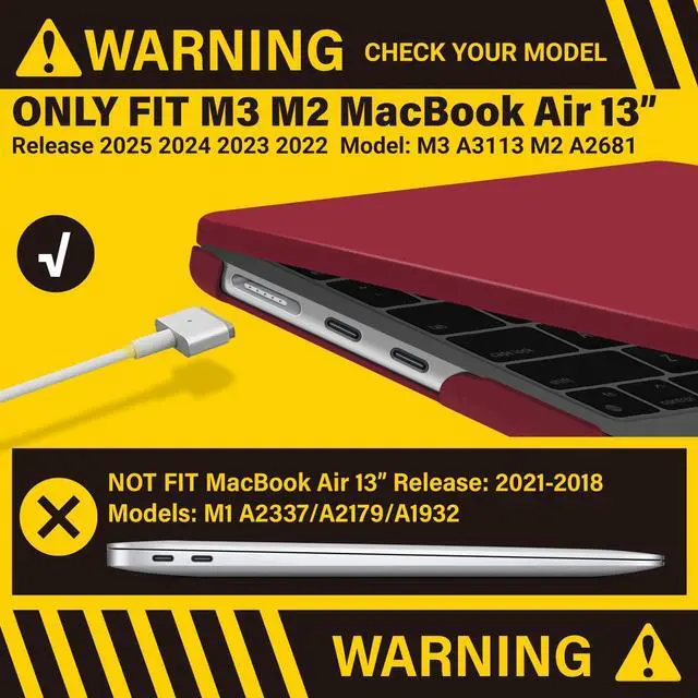 Alt view image 3 of 5 - IBENZER Compatible with 2025 2024 2023 2022 MacBook Air 13 inch case M4 A3240 M3 A3113 M2 A2681, Hard Shell Case & Sleeve & Keyboard Cover & Type-C Adapter for Mac Air 13.6, Wine Red, KK-WR+3