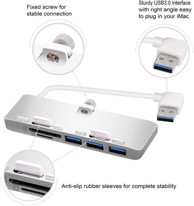 Alt view image 4 of 4 - Cateck iMac USB 3.0 Hub Adapter with 3 USB 3.0 Ports+SD/Micro SD Card Reader Combo,Ultra-Thin Premium Aluminum iMac Hub Dock Compatible with Model Released November 2012 or Later