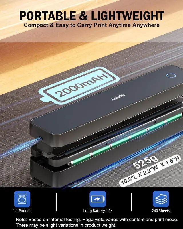 Alt view image 2 of 5 - iDPRT Inkless Portable Printer for Travel, 300DPI Wireless Thermal Printer Support 8.5 x 11 Inch US Letter, A4, Small Bluetooth Printers Compatible with iOS, Android Laptop for Office Car Home, Black