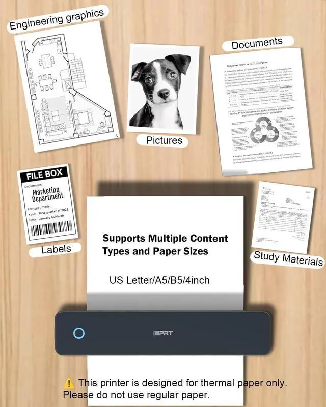 Alt view image 5 of 5 - iDPRT Inkless Portable Printer for Travel, 300DPI Wireless Thermal Printer Support 8.5 x 11 Inch US Letter, A4, Small Bluetooth Printers Compatible with iOS, Android Laptop for Office Car Home, Black