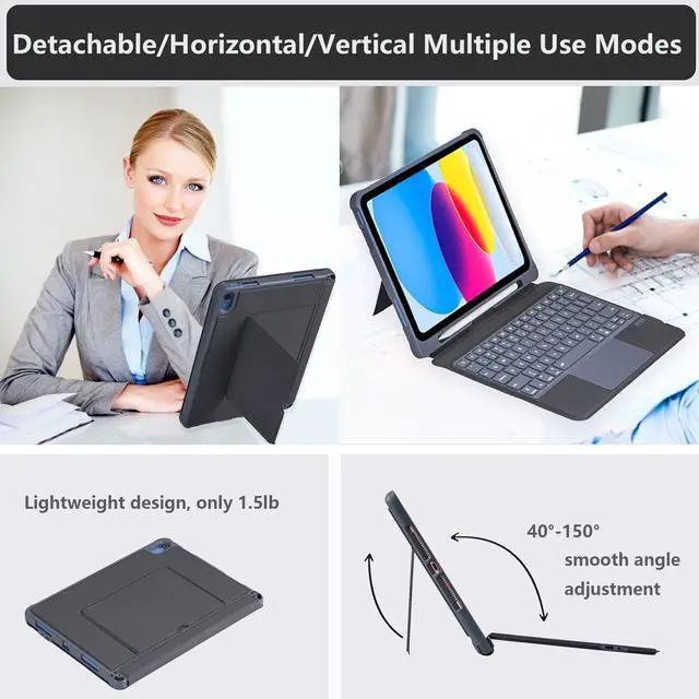 Alt view image 4 of 5 - QUARK for iPad 9th Generation Case with Keyboard, Multi-Touch Trackpad, 7-Color Backlight, Detachable Magnetic Keyboard with Pencil Holder for iPad 9th/8th/7th Gen 10.2-inch, Black Grey