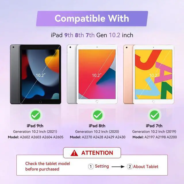 Alt view image 2 of 5 - for iPad 9th Generation Case 10.2 inch for Kids Girls with Screen Protector, Butterfly Kickstand, Shoulder Strap, Pencil Holder Rugged Cover for iPad 9th 8th 7th Gen 2021 2020 2019, Purple